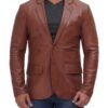 Brandon Tan Mens Leather Blazer Jacket