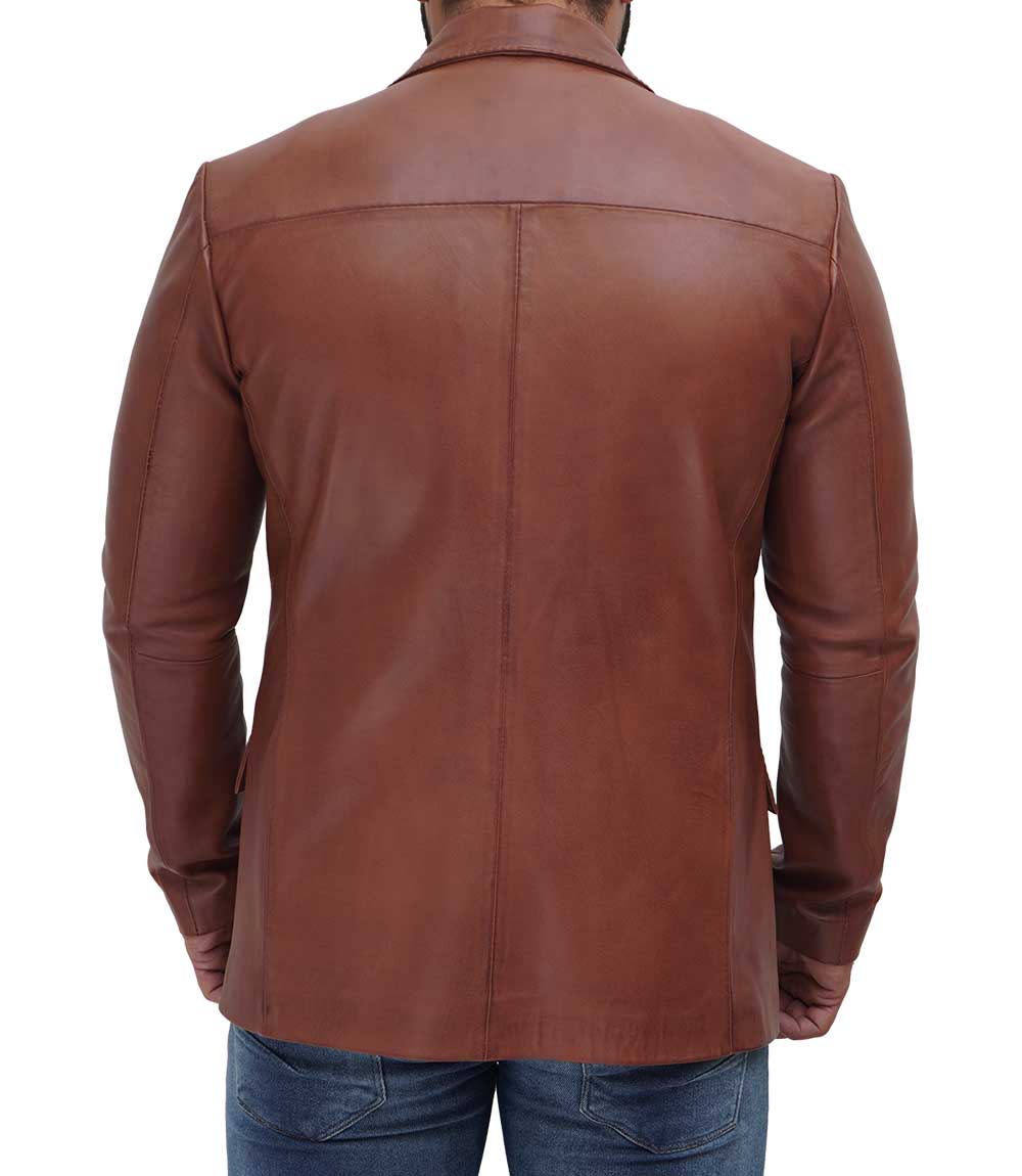 Brandon Tan Mens Leather Blazer Jacket Brandon Tan Mens Leather Blazer Jacket