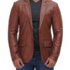 Brandon Tan Mens Leather Blazer Jacket Brandon Tan Mens Leather Blazer Jacket