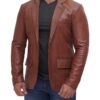 Brandon Tan Mens Leather Blazer Jacket Brandon Tan Mens Leather Blazer Jacket