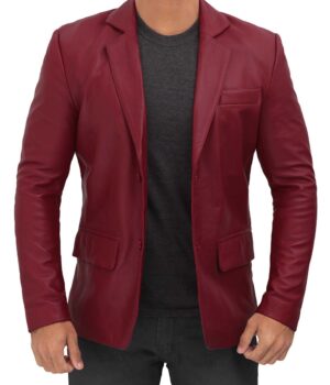 Puccio Mens Maroon Blazer Jacket