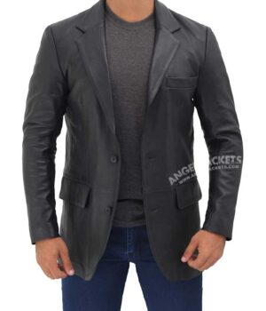 Black Mens Leather Blazer Jacket