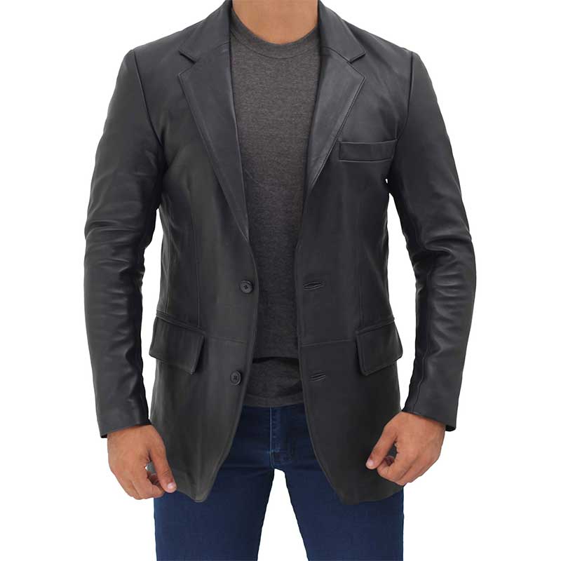Black Mens Leather Blazer Jacket Black Mens Leather Blazer Jacket