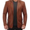 Mens Cognac Leather Blazer Jacket
