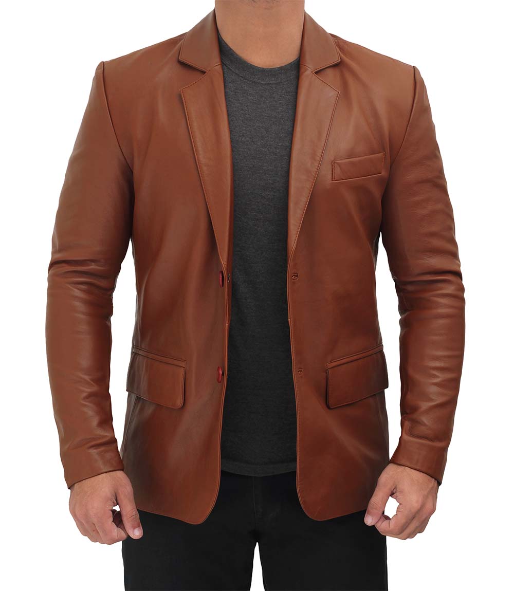 Mens Cognac Leather Blazer Jacket Mens Cognac Leather Blazer Jacket