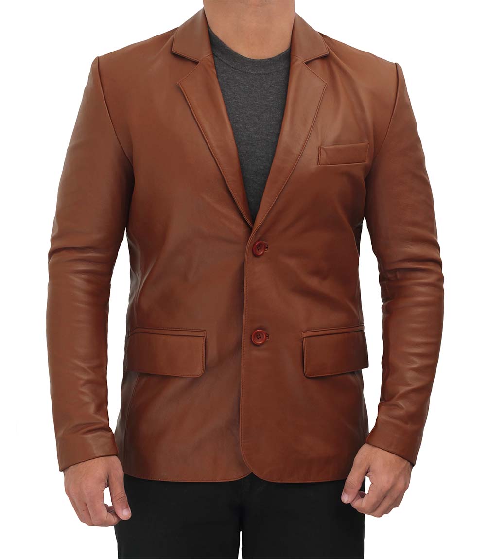 Mens Cognac Leather Blazer Jacket Mens Cognac Leather Blazer Jacket