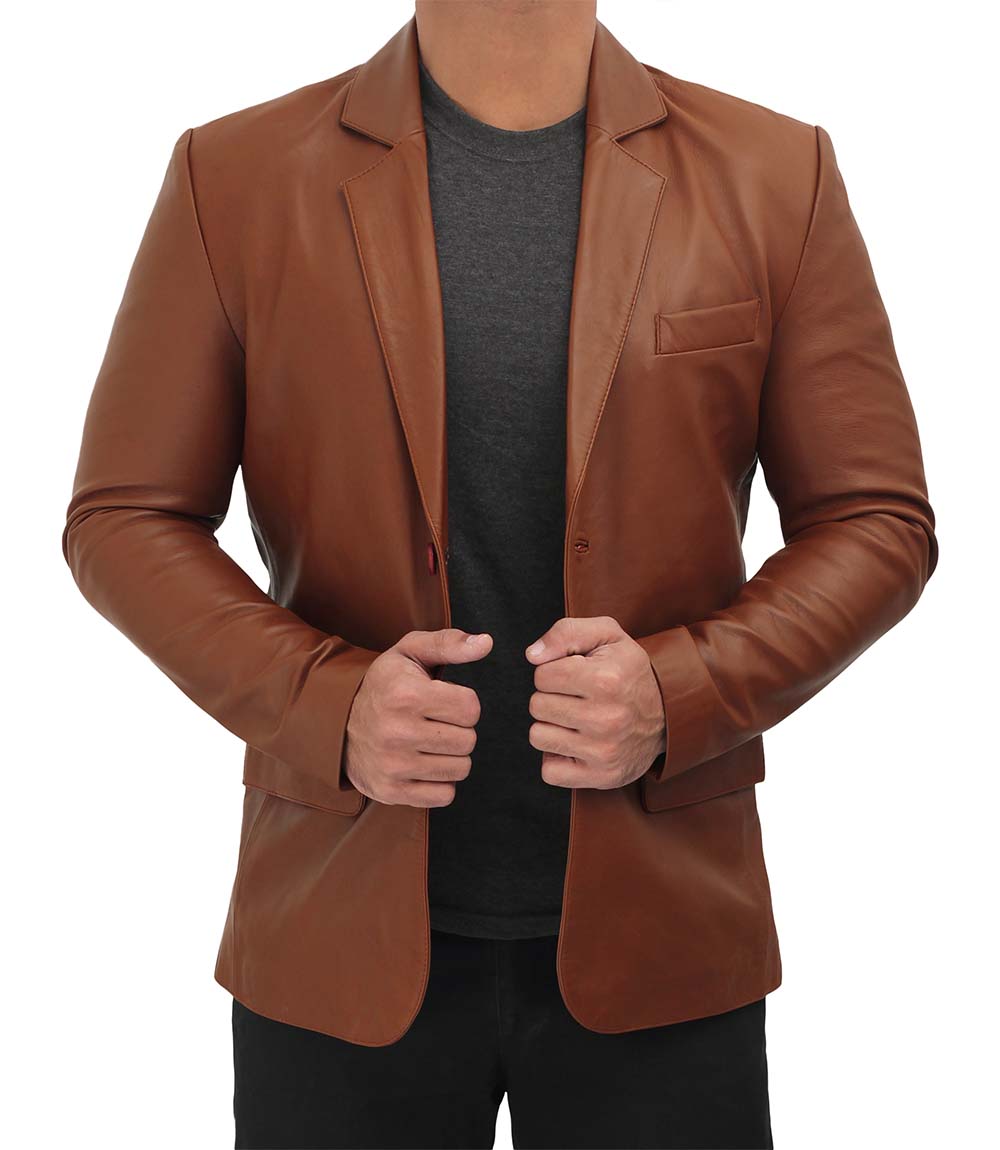 Mens Cognac Leather Blazer Jacket Mens Cognac Leather Blazer Jacket