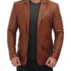 Mens Cognac Leather Blazer Jacket Mens Cognac Leather Blazer Jacket