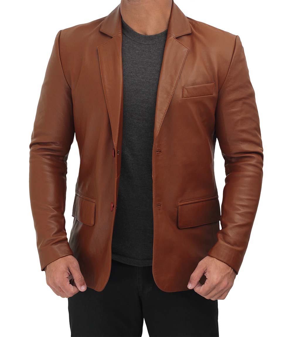 Mens Cognac Leather Blazer Jacket Mens Cognac Leather Blazer Jacket