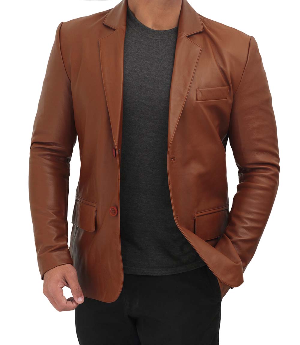 Mens Cognac Leather Blazer Jacket Mens Cognac Leather Blazer Jacket