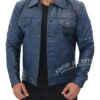 Fernando Blue Trucker Leather Jacket