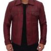 Mens Maroon Leather Trucker Jacket