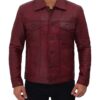 Mens Maroon Leather Trucker Jacket