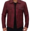 Mens Maroon Leather Trucker Jacket