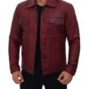 Mens Maroon Leather Trucker Jacket