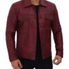Mens Maroon Leather Trucker Jacket