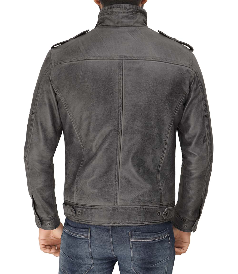 Mens Cafe Racer Light Grey Distressed Leather Jacket Mens Cafe Racer Light Grey Distressed Leather Jacket