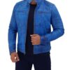 Dodge Mens Sky Blue Cafe Racer Style Leather Jacket