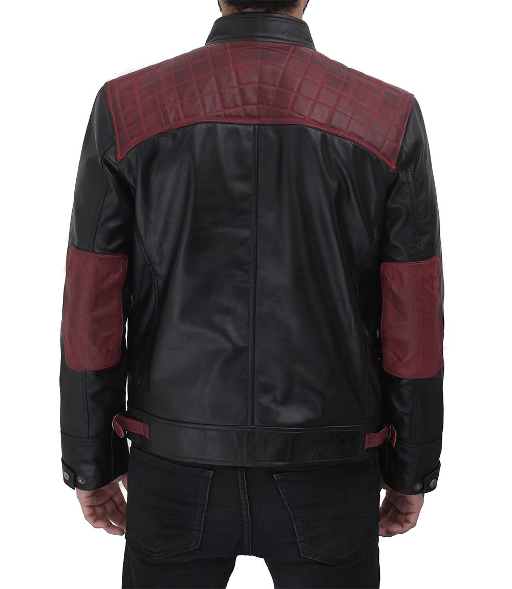 Black and Maroon Cafe Racer Leather Jacket Mens Black and Maroon Cafe Racer Leather Jacket Mens