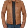 Waxed Yellow Leather Jacket Mens