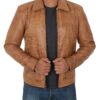 Waxed Yellow Leather Jacket Mens