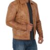 Waxed Yellow Leather Jacket Mens
