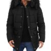  Black 3/4 Length Puffer Coat With Fur Hood Mens