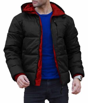  Black Hooded Puffer Jacket Mens