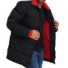  Mens 3/4 Length Black and Red Puffer Coat