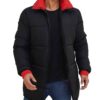 Mens 3/4 Length Black and Red Puffer Coat Mens 3/4 Length Black and Red Puffer Coat