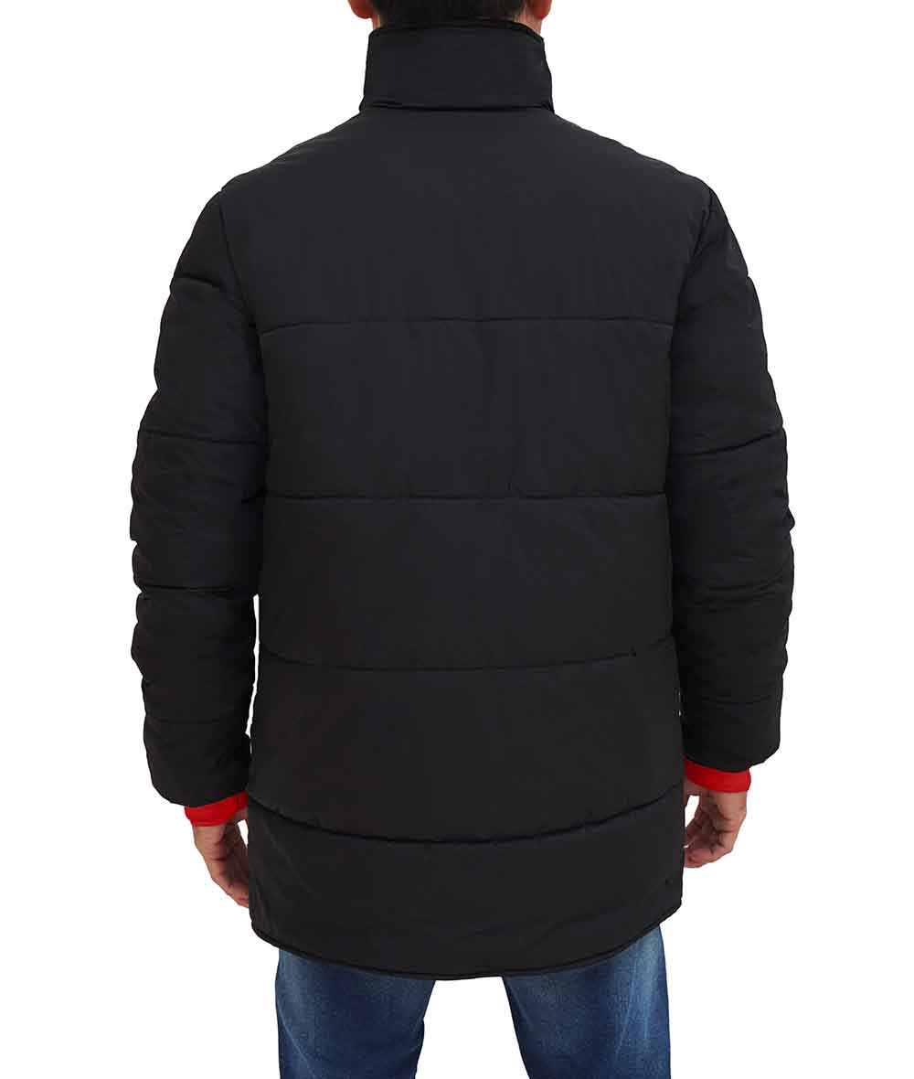 Mens 3/4 Length Black and Red Puffer Coat Mens 3/4 Length Black and Red Puffer Coat