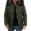  Mens Army Green 3/4 Length Puffer Coat With Fur Hood