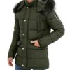 Mens Army Green 3/4 Length Puffer Coat With Fur Hood Mens Army Green 3/4 Length Puffer Coat With Fur Hood