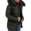 Mens Army Green 3/4 Length Puffer Coat With Fur Hood Mens Army Green 3/4 Length Puffer Coat With Fur Hood