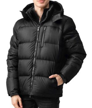  Mens Black Hooded Puffer Jacket