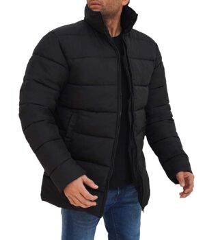  Mens Black Puffer Jacket 3/4 Length