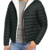  Mens Black Sherpa Lined Puffer Jacket With Hood