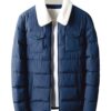  Mens Blue Puffer Jacket With Shearling Collar