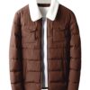  Mens Brown Puffer Jacket With Shearling Collar