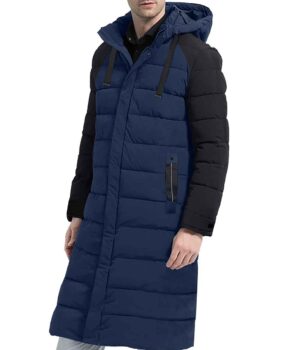  Mens Long Navy Blue Puffer Coat With Hood
