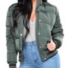  Olive Green Puffer Bomber Jacket Women