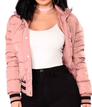  Pink Puffer Bomber Jacket Women