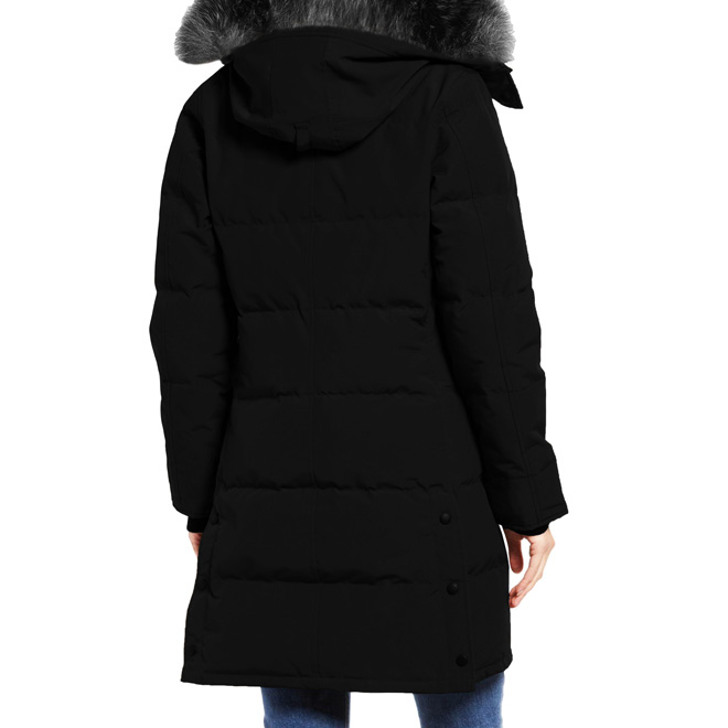 Women Black 3/4 Length Fur Hood Coat Women Black 3/4 Length Fur Hood Coat