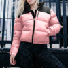  Women Pink and Black Puffer Jacket