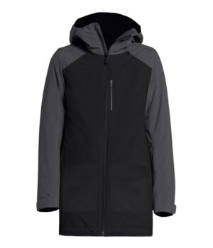  Womens 3/4 Length Black and Grey Hooded Coat