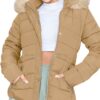  Womens Beige Puffer Jacket With Fur Trim Hood