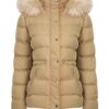 Womens Beige Puffer Jacket With Fur Trim Hood Womens Beige Puffer Jacket With Fur Trim Hood