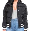  Womens Black Puffer Bomber Jacket