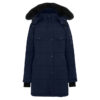  Womens Fur Trim Hood 3/4 Length Blue Coat