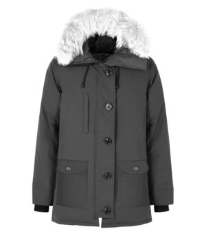  Womens Long Gray Fur Trim Hood Jacket